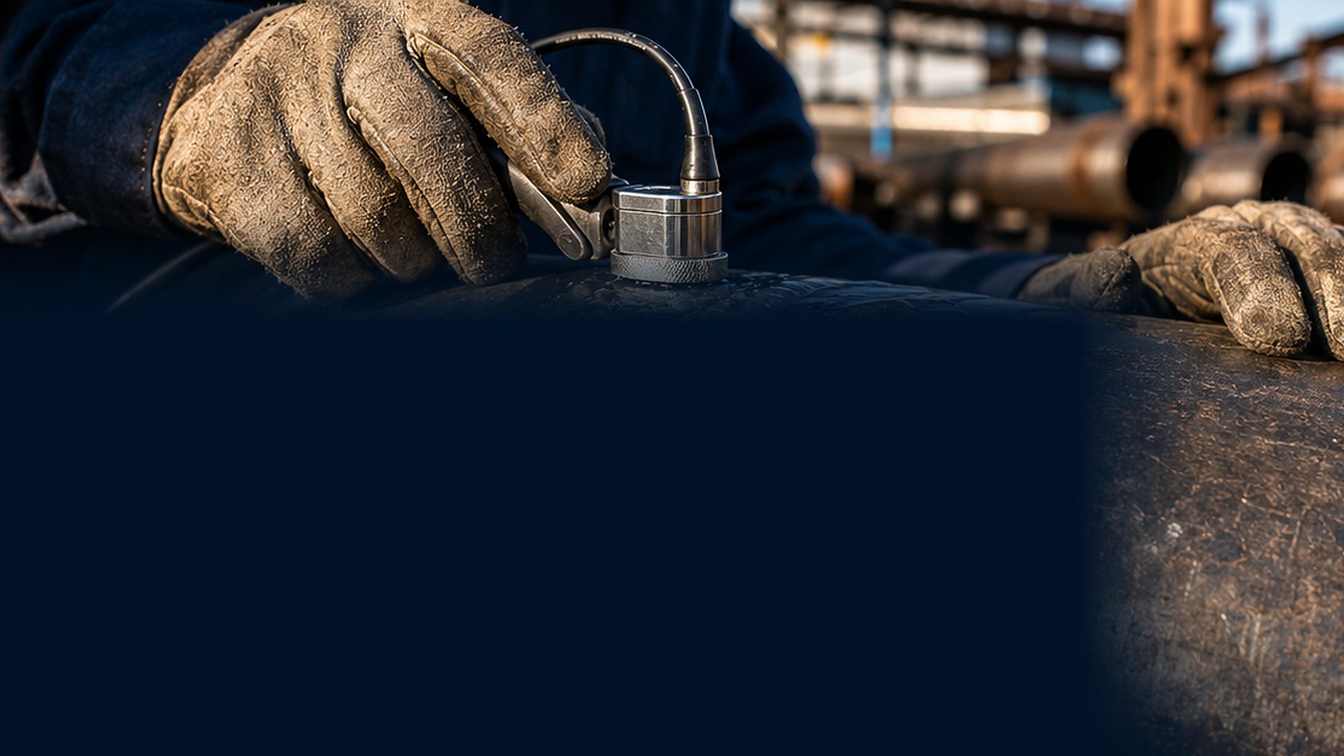 Ultrasonic probe on a pipe weld - illustrative, from the LinkedIn post card